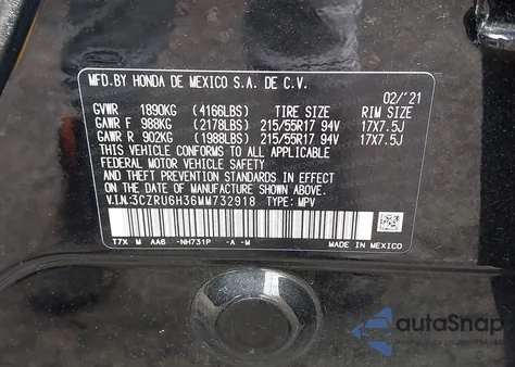 2021 Honda Hr-V Awd Lx z USA, uszkodzony, nr VIN 3CZRU6H36MM732918